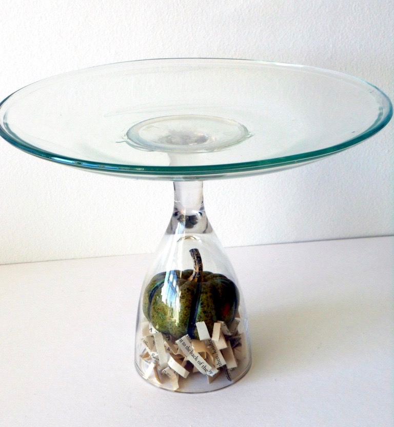 DIY terrarium style cake stand made from a wine glass perfect handmade tablescape via 11cupcakes