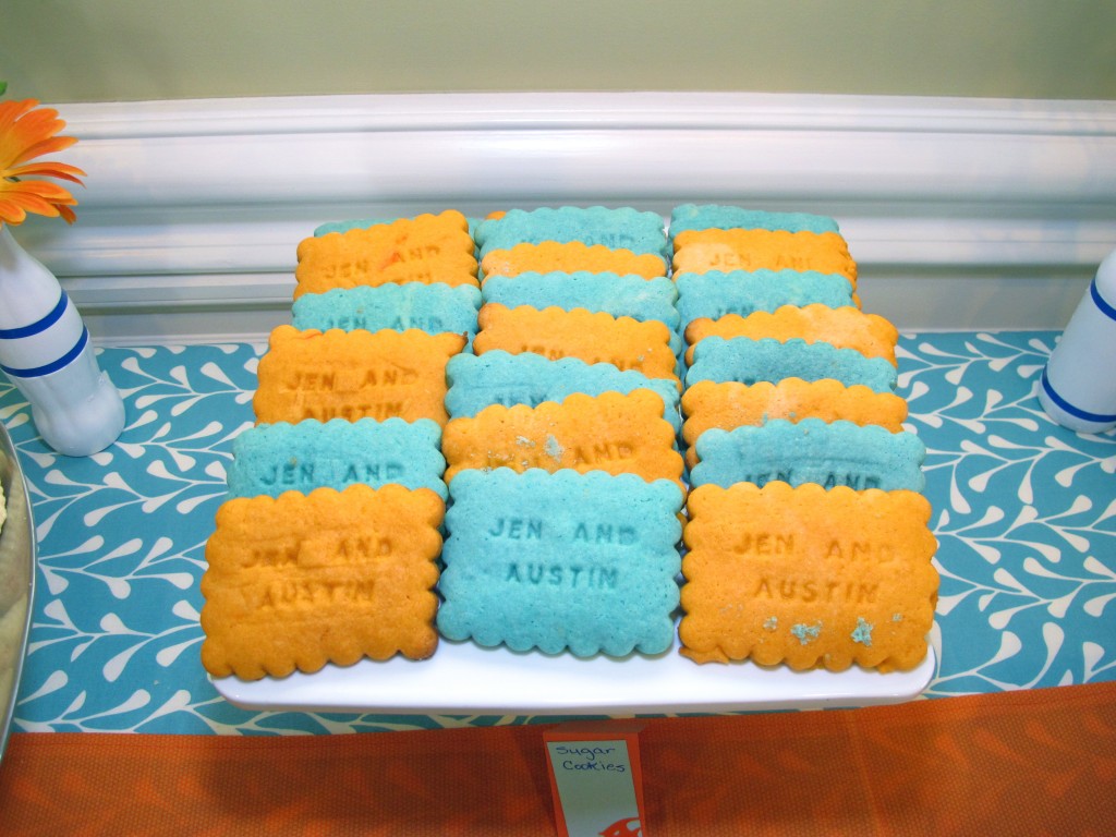 The bride asked a few family members to bake homemade cookies to give away as favors at this shower. I simply added favor tags to brown boxes and guests got to choose which cookies and treats they would like to take home. It was a huge hit!