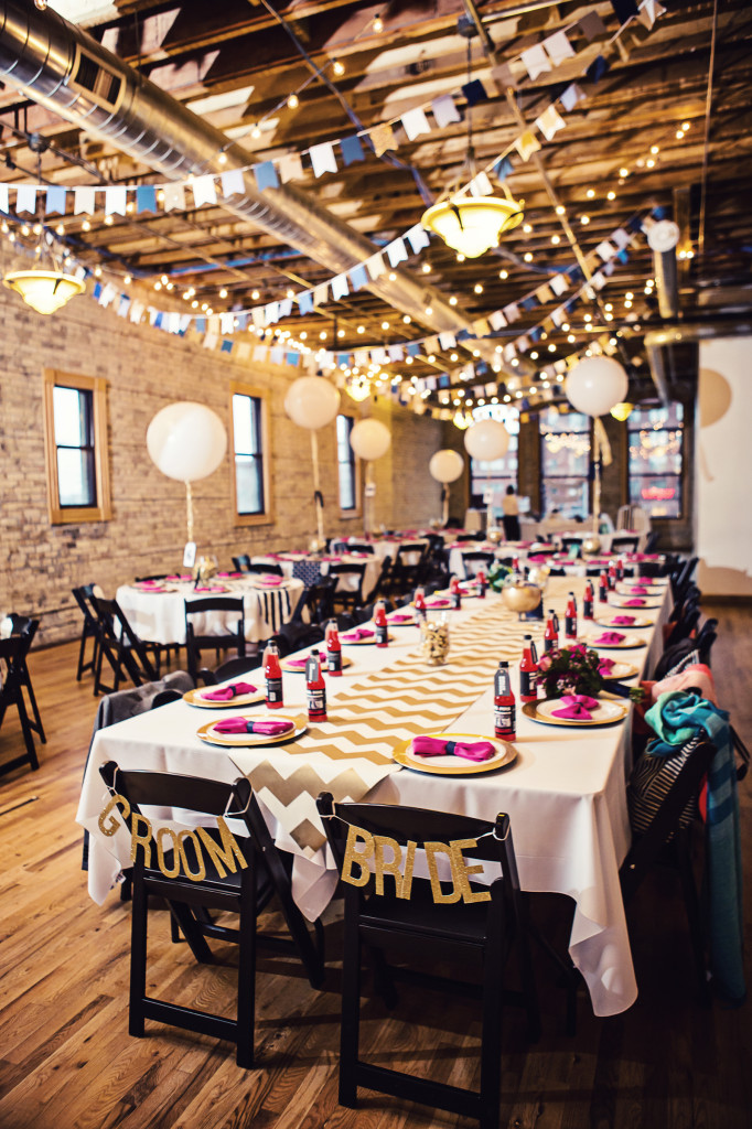Minneapolis Real Wedding | When we were looking for a Minneapolis reception venue, I wanted a blank canvas. I had pictured a large open loft where I could transform the space, and the Day Block Event Center was exactly what we were looking for. The brick walls, exposed ceilings, and beautiful hardwood floors were a perfect starting place 