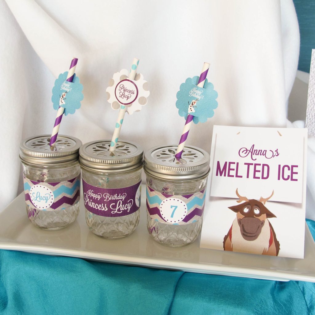 Frozen Birthday Party Drinks | Anna’s melted ice (water) was served with lunch, and straws doubled as Elsa’s Icicles. 