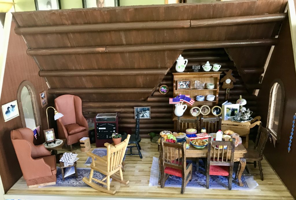 Dollhouse living room and dining room table ready for 4th of July