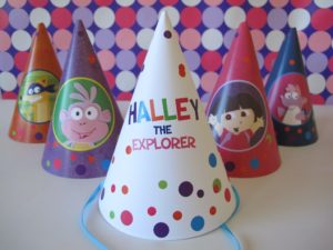 Dora the Explorer Party | After a few requests for Dora the Explorer Party hats and water bottle labels, these are now available in our etsy shop, and included in the Dora the Explorer Party Pack.